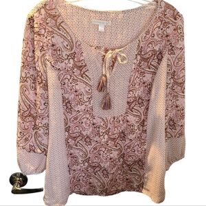 WESTPORT 1962 Long Sleeve Bohemian 3/4 Sleeve Pink Paisley Blouse Size Large